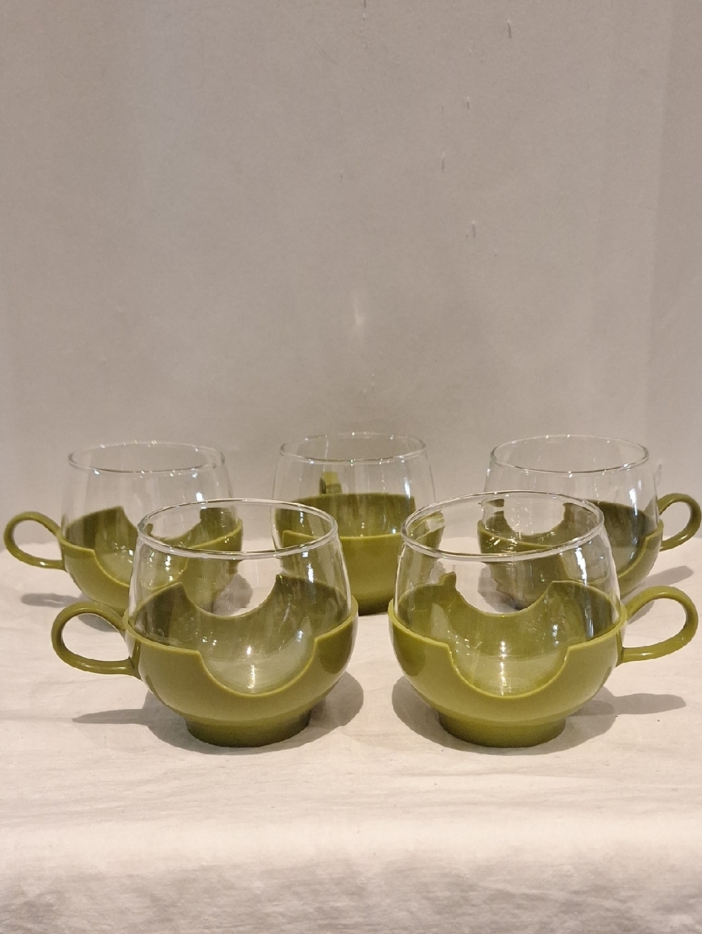 Pyrex Roly Poly Drink Up MCM Avacado Green Mugs - Set of 5